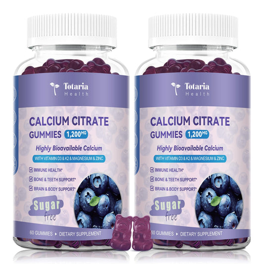 Blueberry flavor calcium citrate gummies bottle with 2-pack packaging