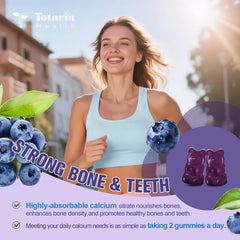 Sugar-free blueberry calcium citrate gummies on white background