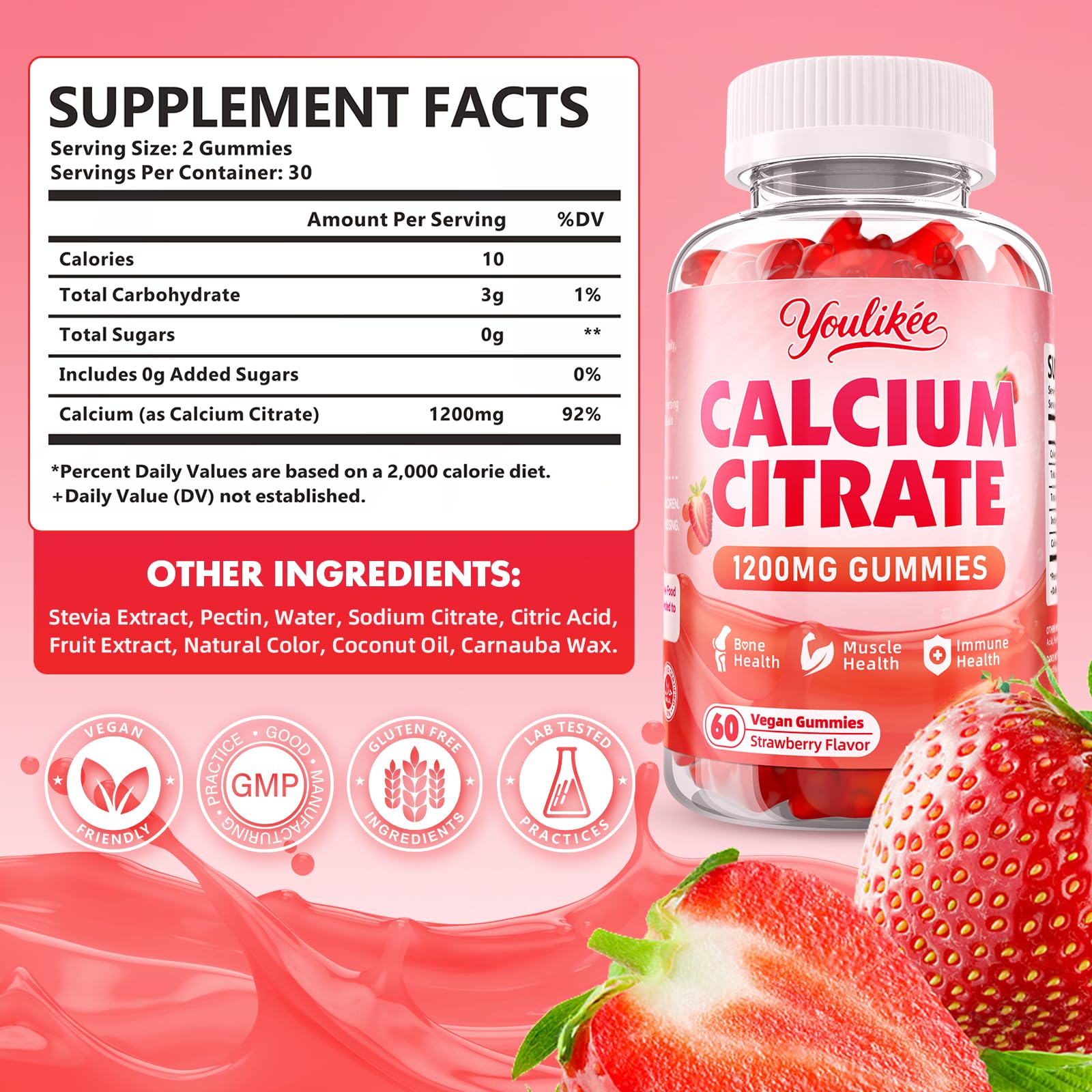 Bottle showing 120 count label for calcium citrate gummies