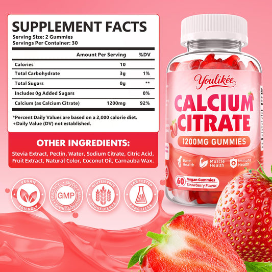 Bottle showing 120 count label for calcium citrate gummies