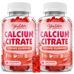 Front view of 2-pack calcium citrate gummies bottle with strawberry flavor