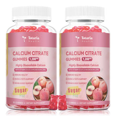 Hero image showing 2-pack peach-flavored calcium citrate gummies