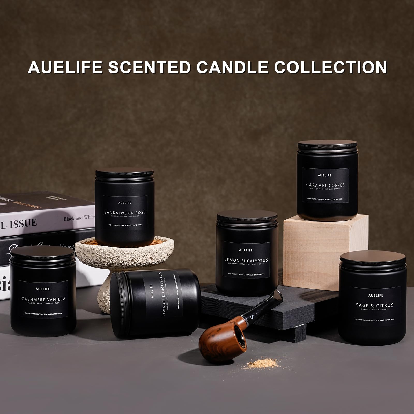 Label view showing 7oz soy candles for men