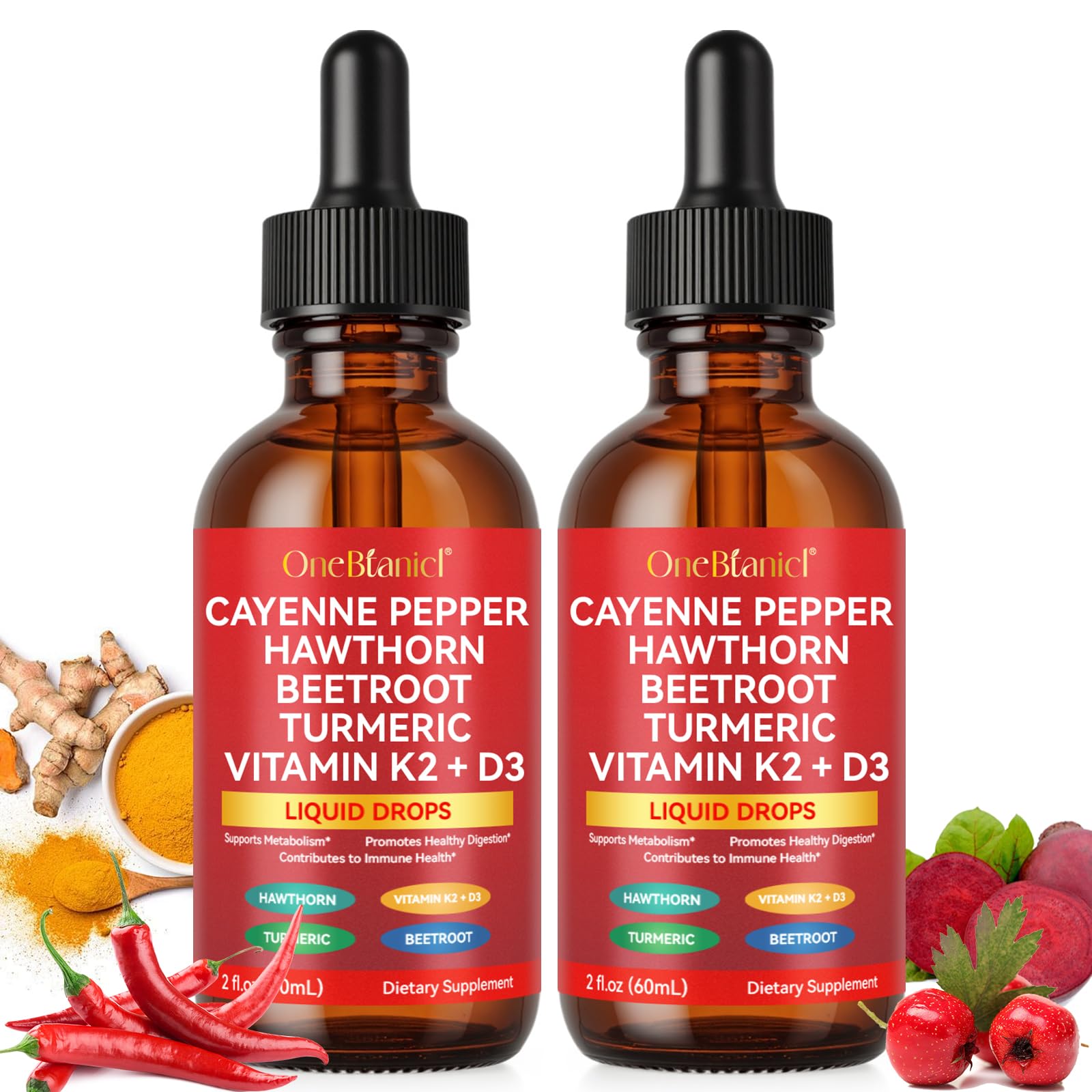 Front view of the 2-pack Cayenne Pepper Drops bottle
