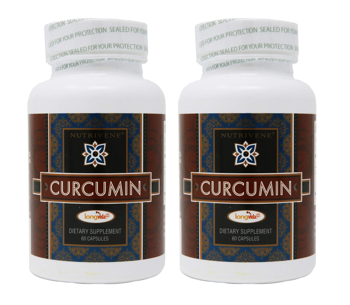 Front view of 2-pack Nutrivene Curcumin Longvida bottles – 500 mg, 60 capsules each