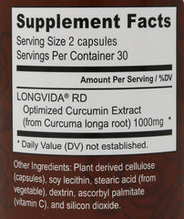Close-up of Longvida Curcumin formula label on Nutrivene bottle