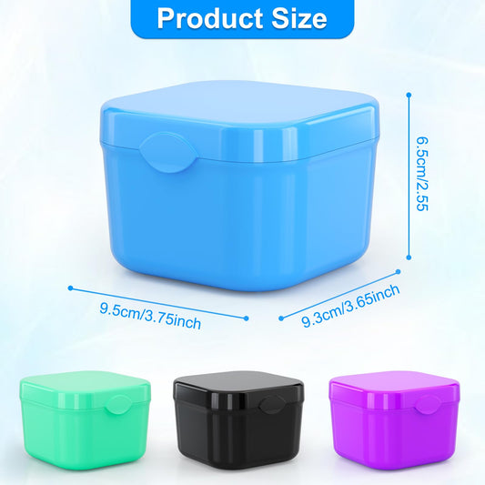 Side-by-side view of two denture bath cases with strainer baskets