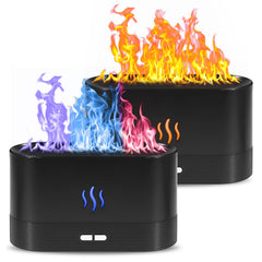 Two-pack black essential oil diffusers with flame lighting - front view