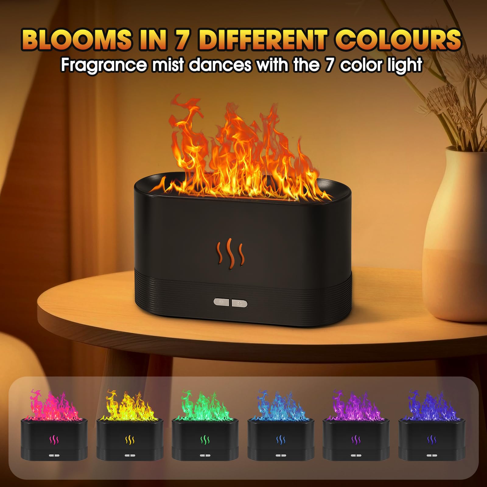 Diffuser displaying 7-color flame cycling mode