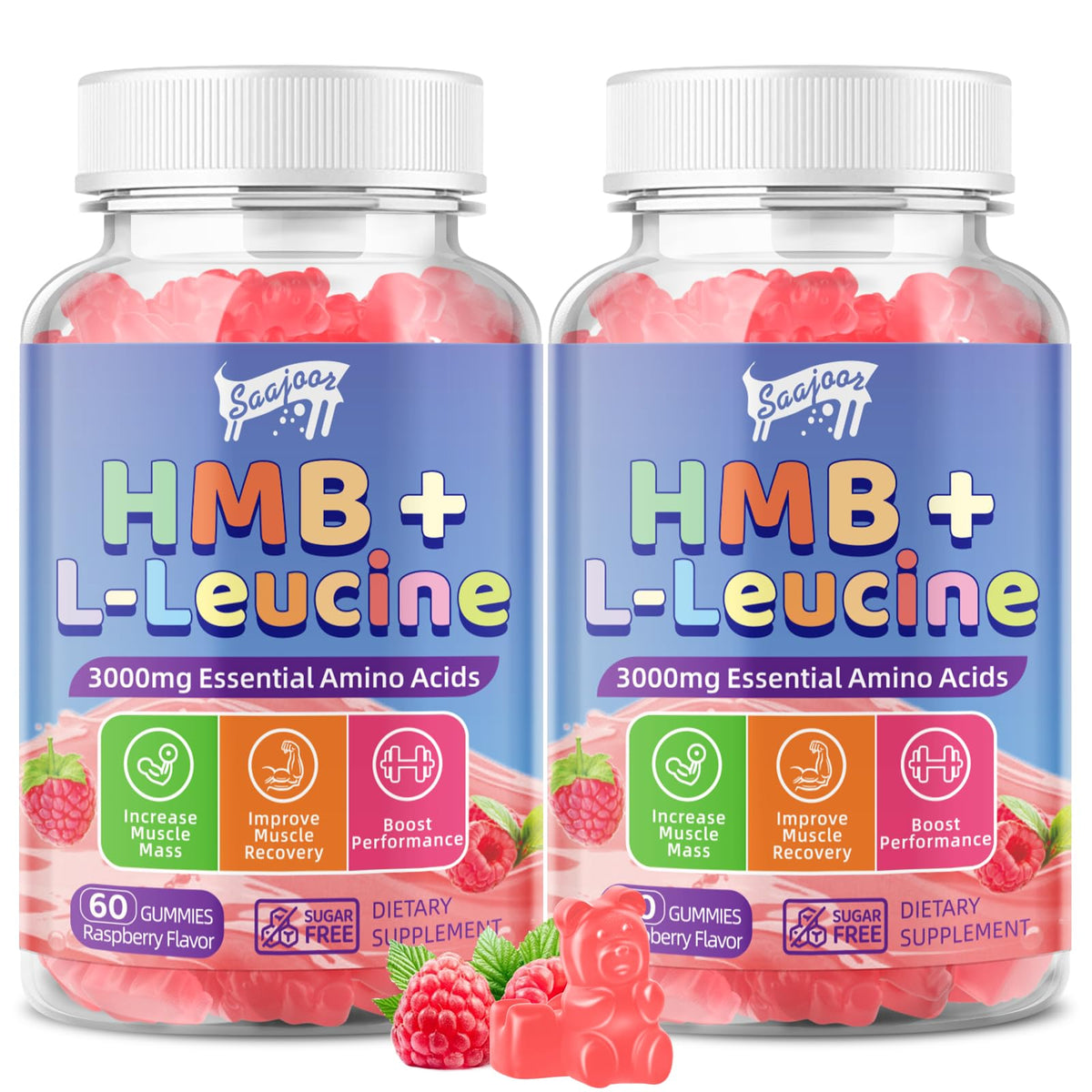 Front view of the 2 Pack HMB & L-Leucine 3000mg Calcium Gummies bottle
