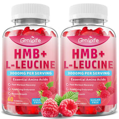 Front view of two-pack HMB and L-Leucine Gummies Raspberry flavor