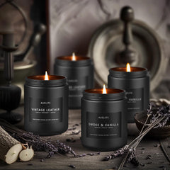 Black jar candle design shown beside minimalist packaging