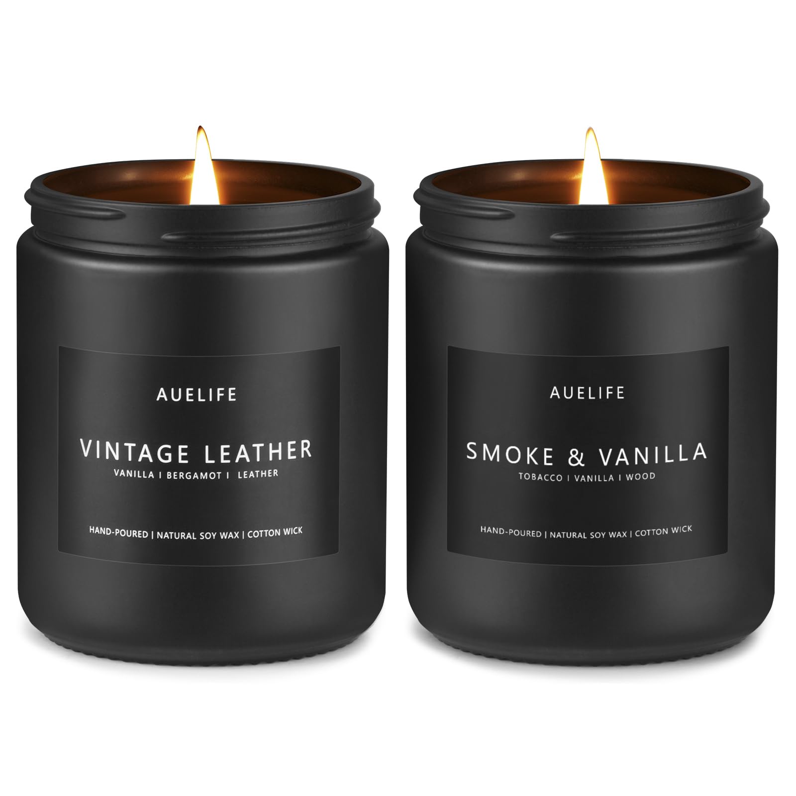 Two-pack men candles with Smoke & Vanilla scent in black jars