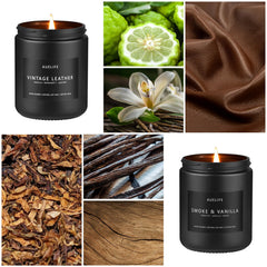Vintage Leather scented candle emitting bold masculine aroma