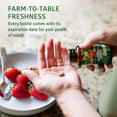 Ingredient list highlighting organic vegetables and fruits