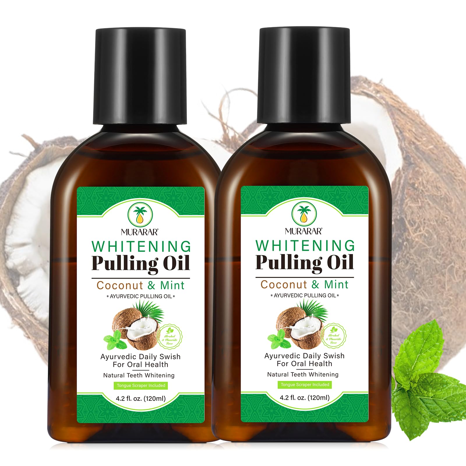 Two coconut mint oil pulling mouthwash bottles in a 2-pack.