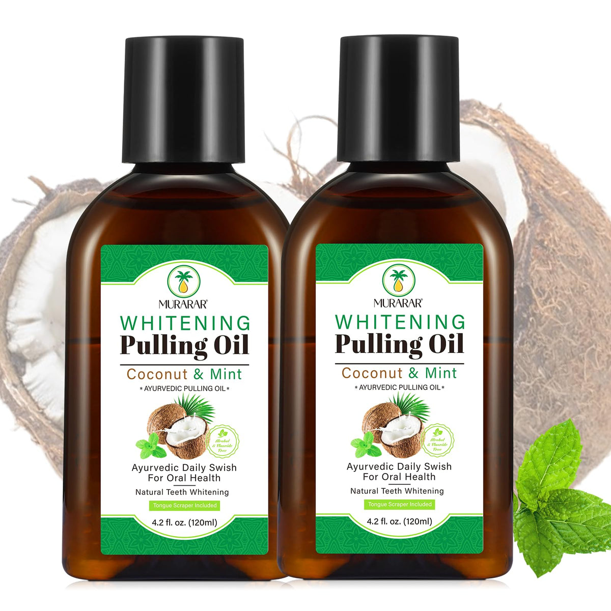 Two coconut mint oil pulling mouthwash bottles in a 2-pack.