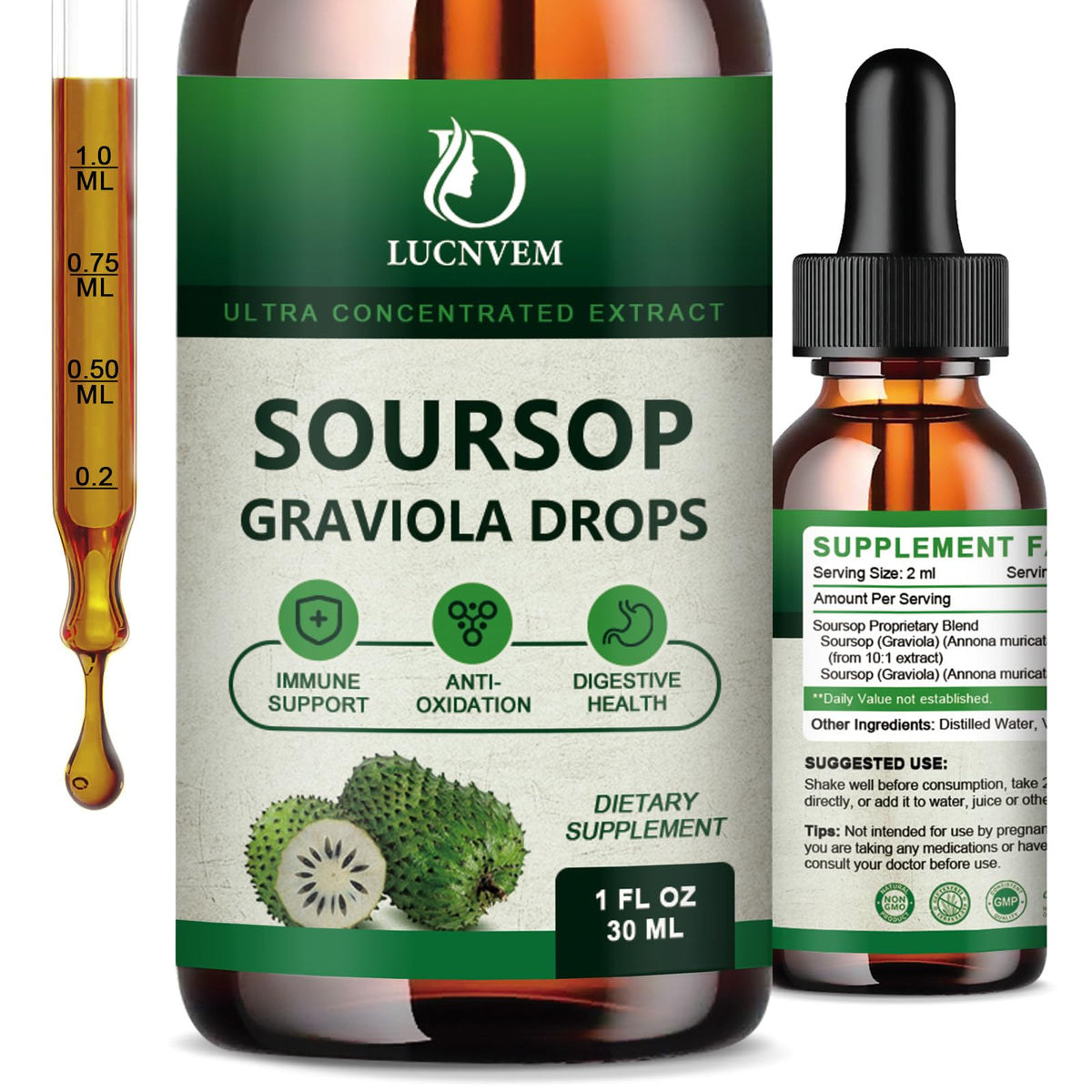2-pack organic soursop graviola liquid drops 2 oz bottle