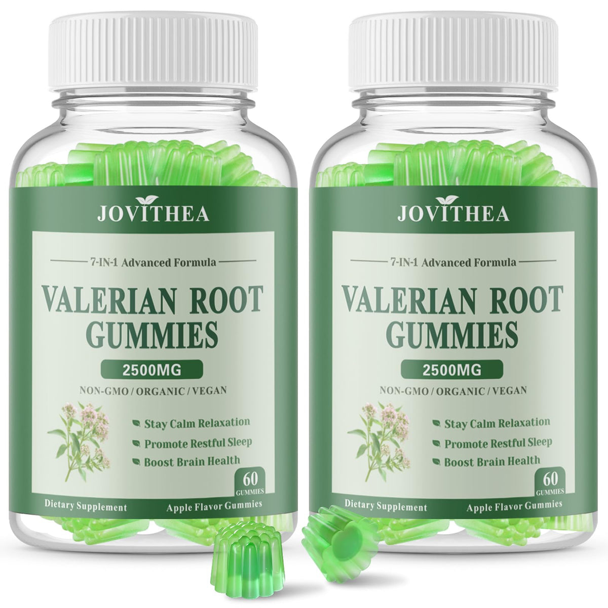Two-pack Organic Valerian Root Gummies bottle with apple flavor