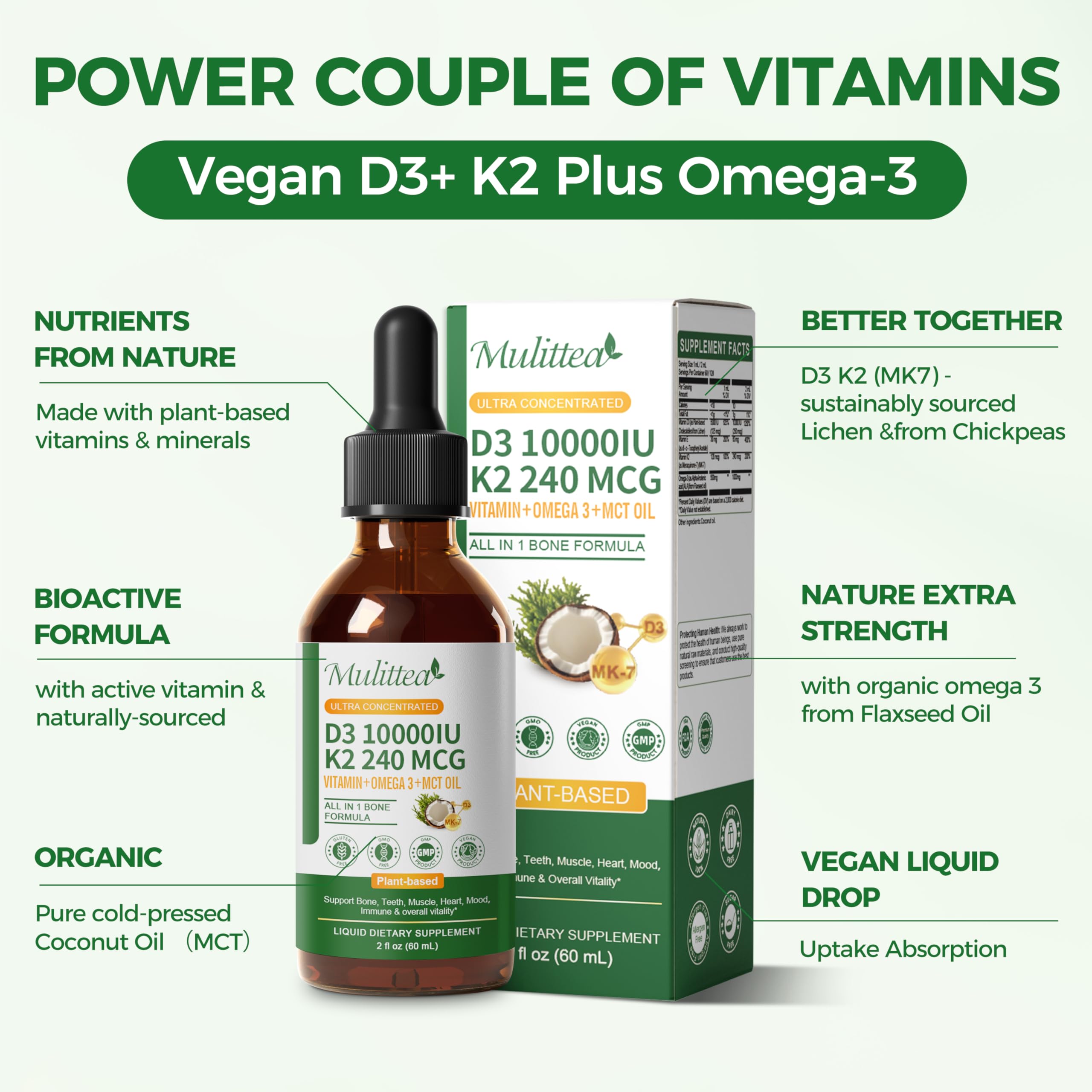 Dropper dispensing D3 K2 liquid supplement.
