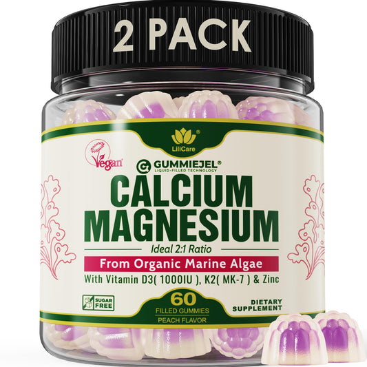 2-pack plant-based calcium gummies with red algae hero image