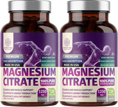 Front view of 2-pack magnesium citrate capsules bottle showing 1250 mg serving