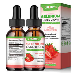 Two bottles of Selenium Liquid Drops (2-pack) with strawberry flavor