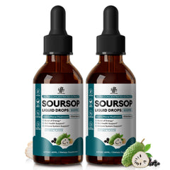 Two-pack Soursop Graviola Liquid Drop with Elderberry and Lion's Mane bottle on packaging