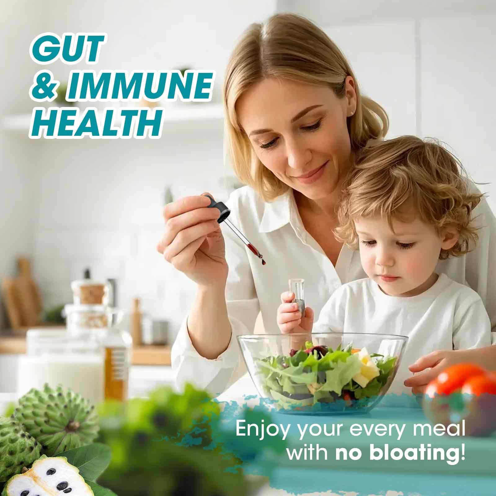 Close-up of the Soursop Graviola Liquid Drop bottle highlighting 300mg extract