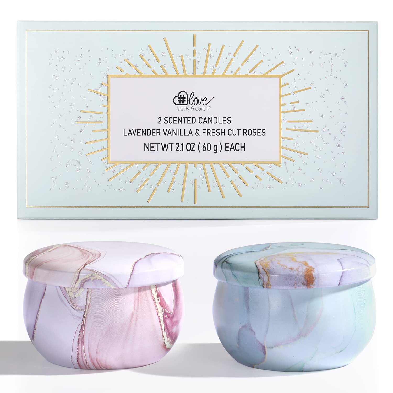 Gift-ready packaging with floral design for the candle set