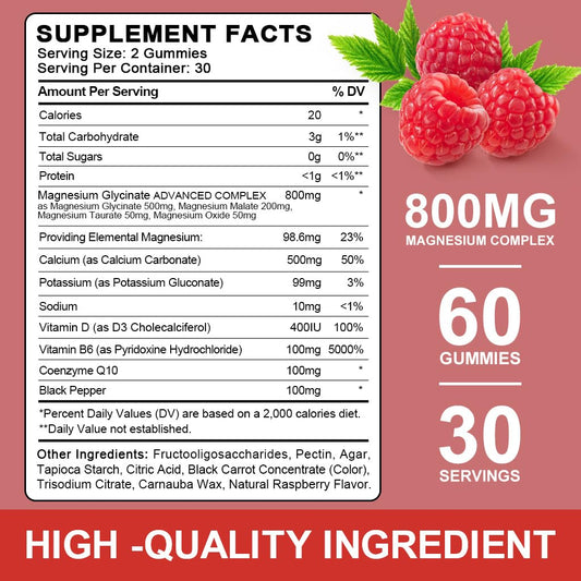 Close-up of raspberry-flavored magnesium glycinate gummies