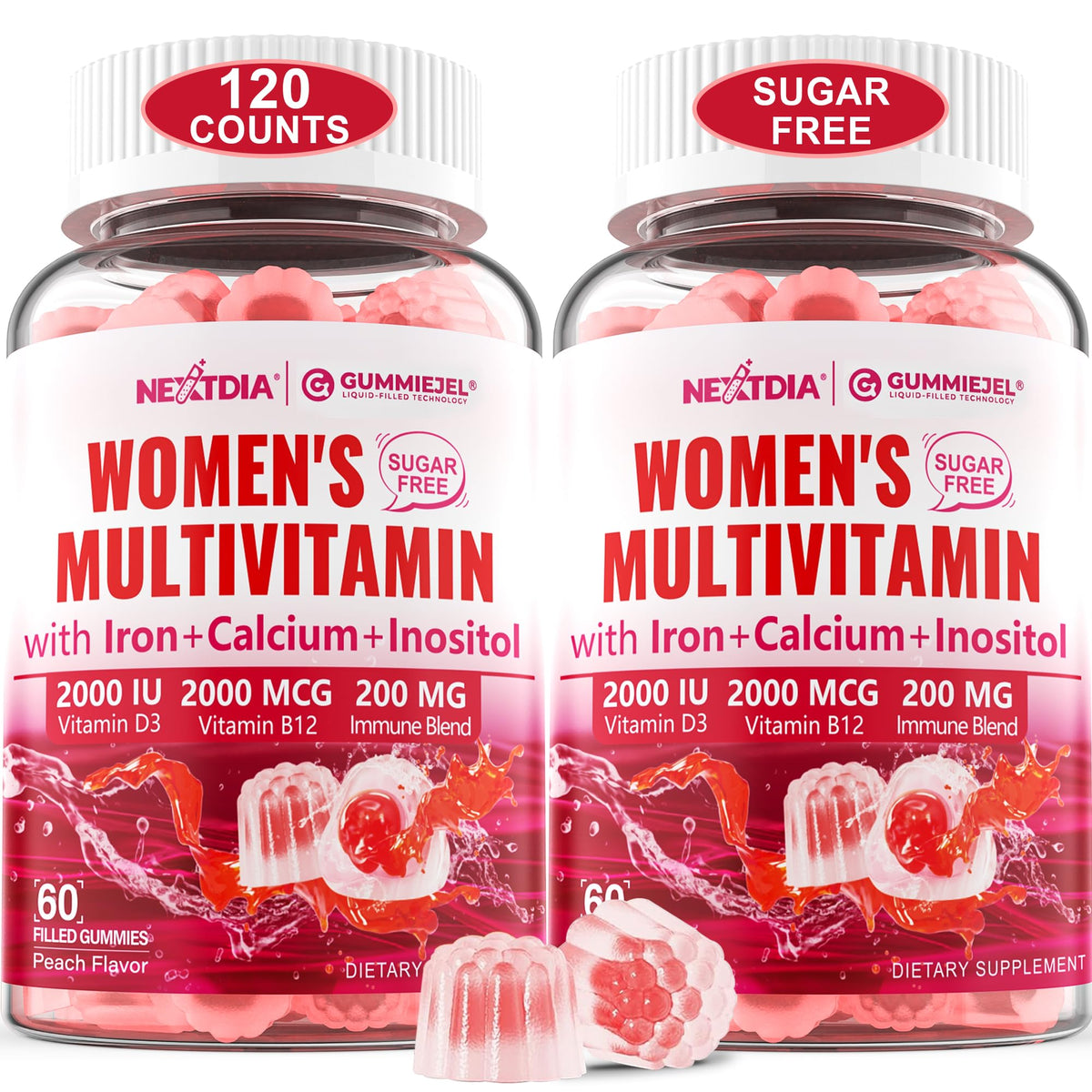 Two-pack bottle of sugar-free methylated multivitamin gummies for women
