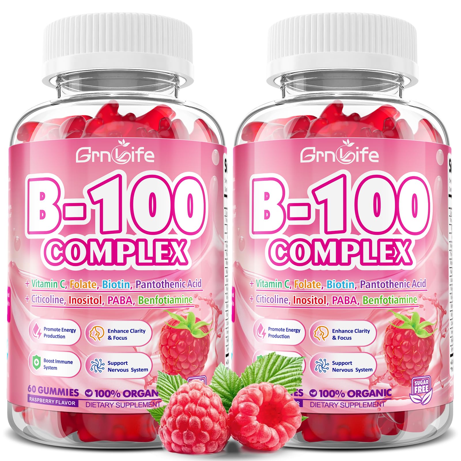 Two-pack Raspberry Vitamin B Complex Gummies bottle front view