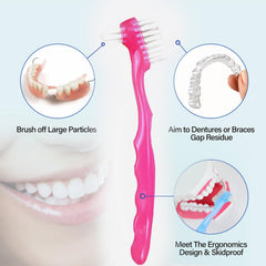 Ergonomic non-slip handle on the denture cleaning brush