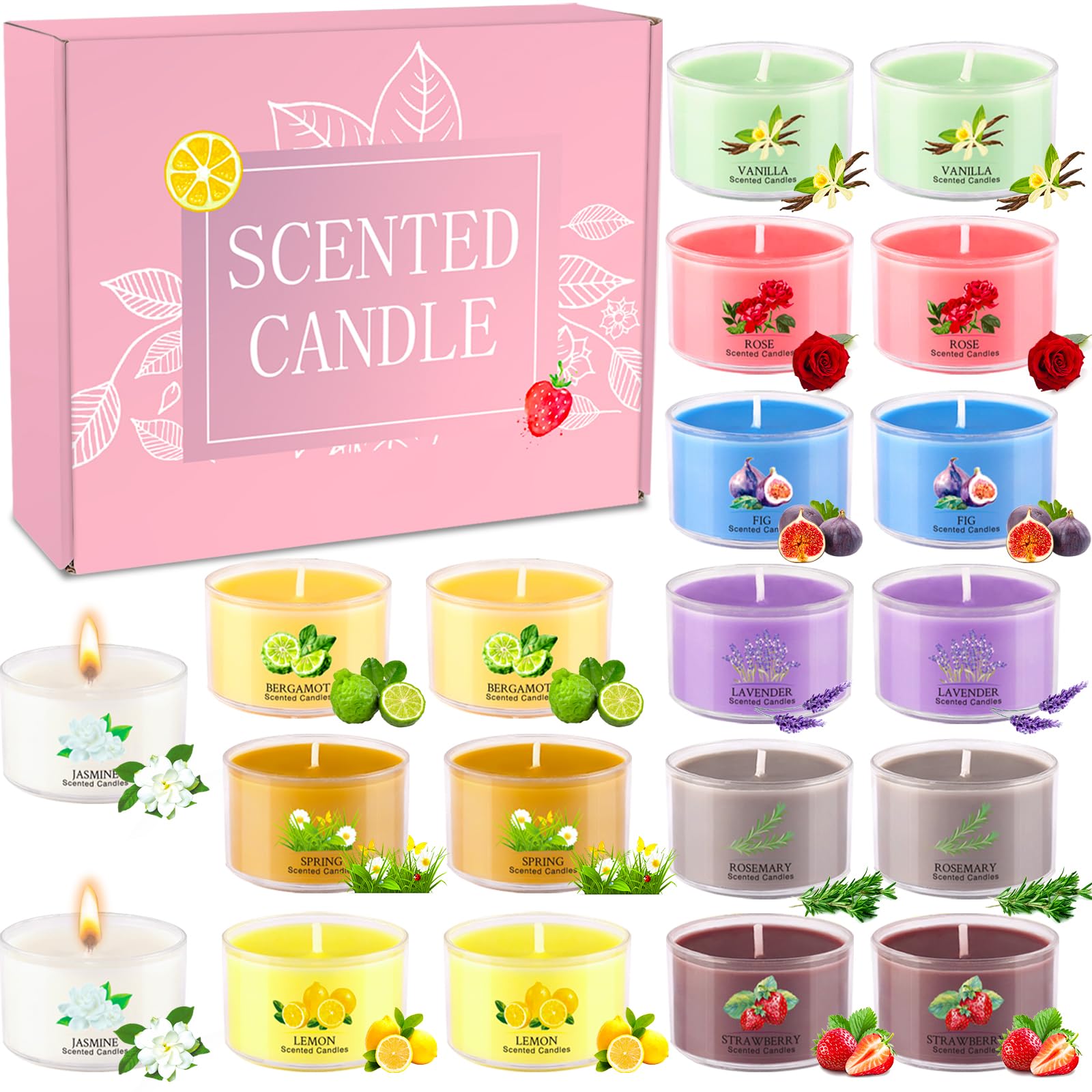 Assorted 1.6oz mini jar candles in a 20-pack gift set with 10 fragrances