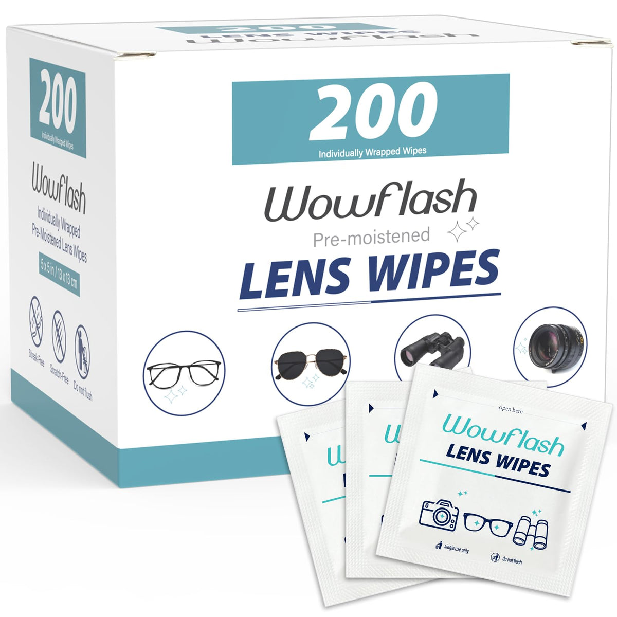 200-count lens wipes box with packaging and label