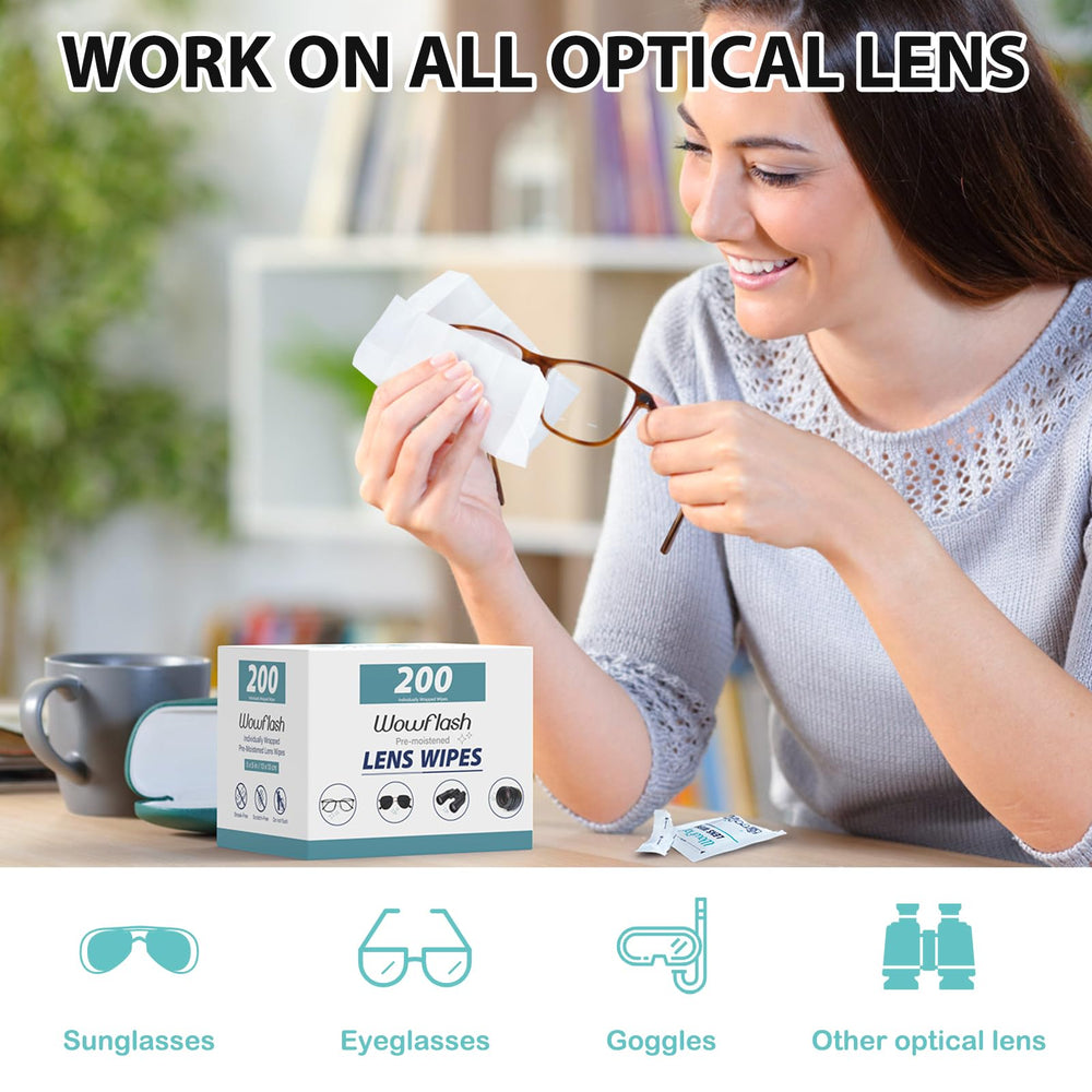 Individually wrapped eyeglass lens cleaning wipes