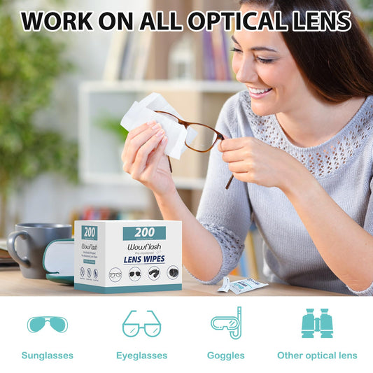 Individually wrapped eyeglass lens cleaning wipes