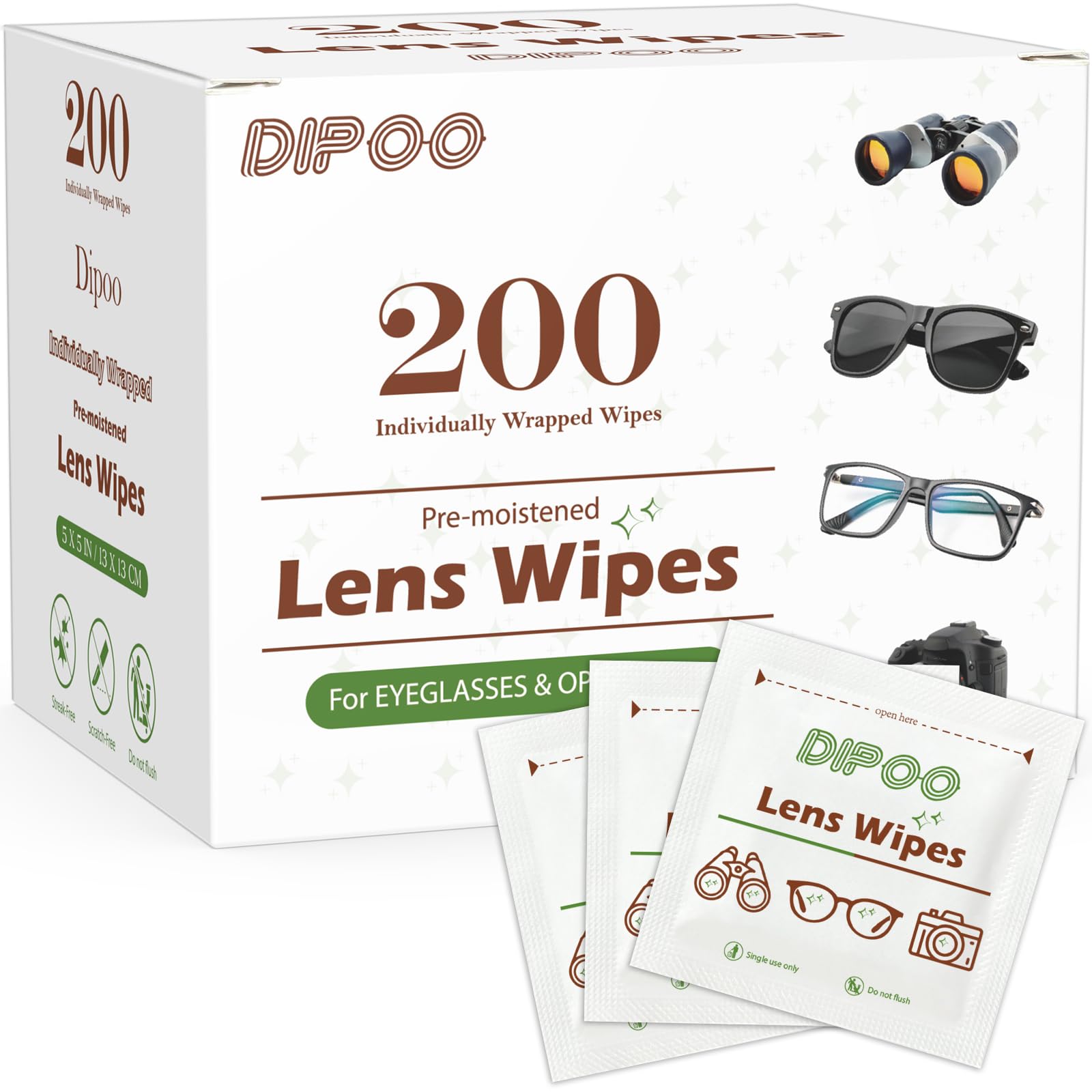 Box of 200 count lens wipes for eyeglasses