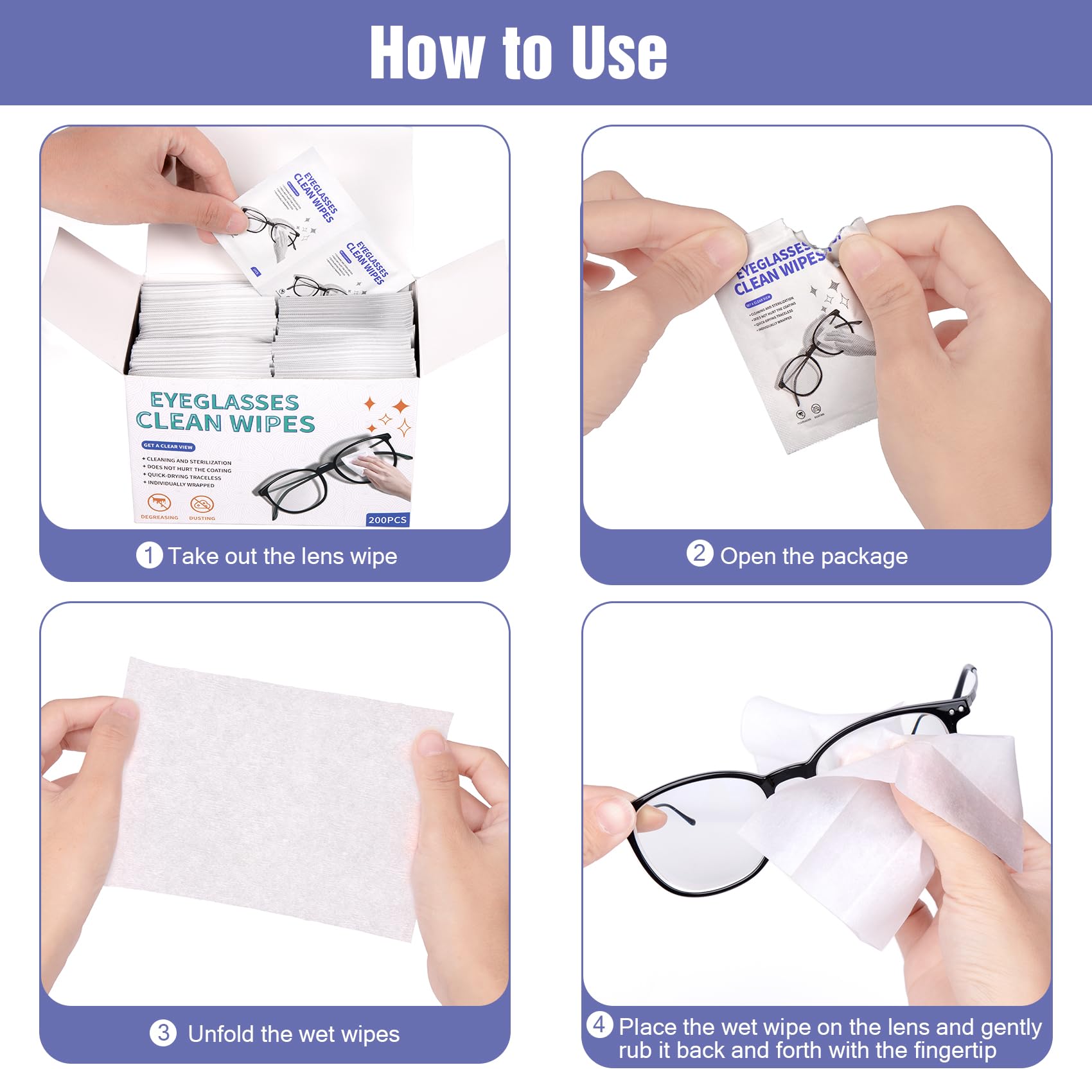 Wipe cleaning eyeglasses lens