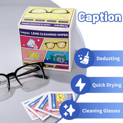 Pre-moistened lens cleaning wipes for glasses and screens
