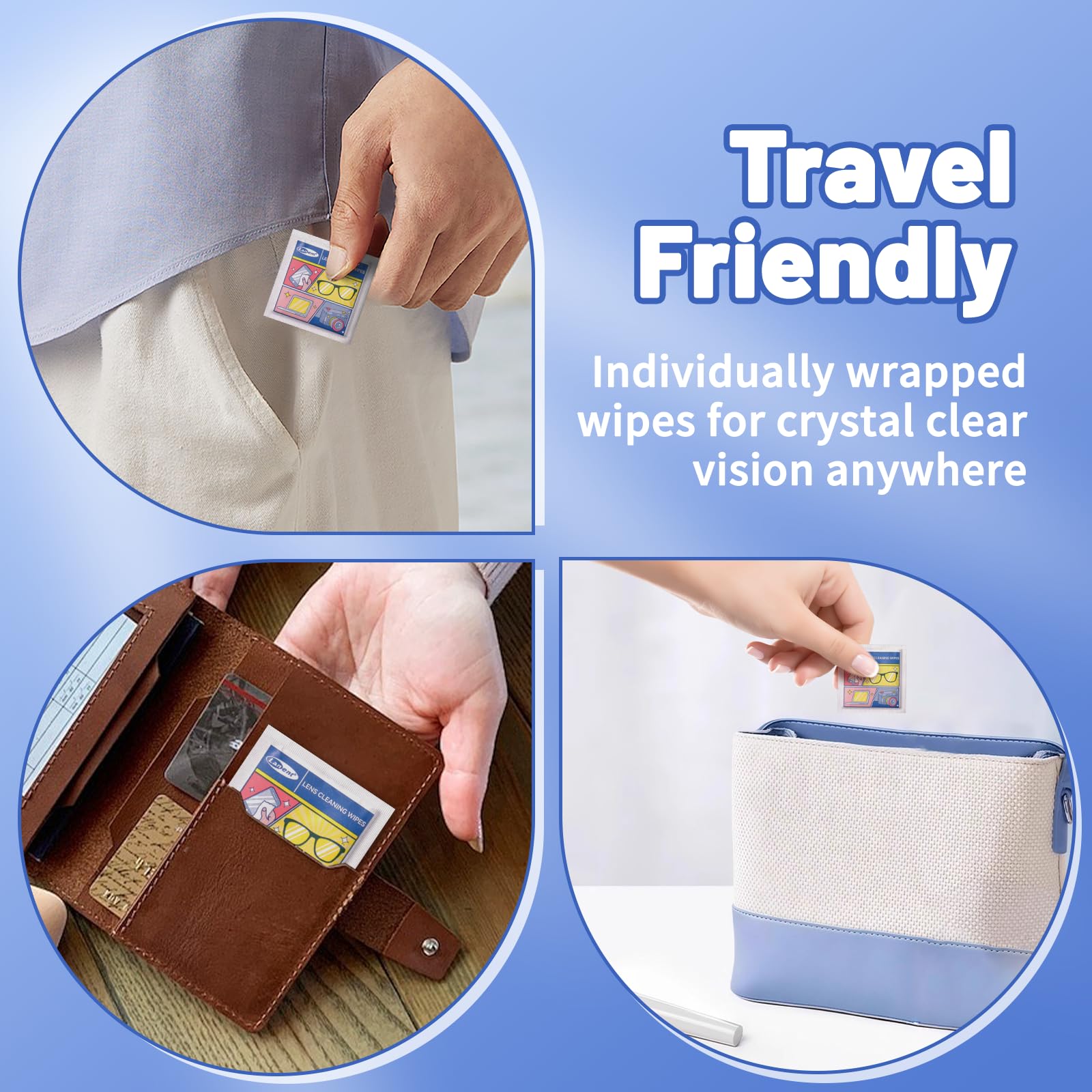 Lens wipes with 400-piece and 500-piece packaging options
