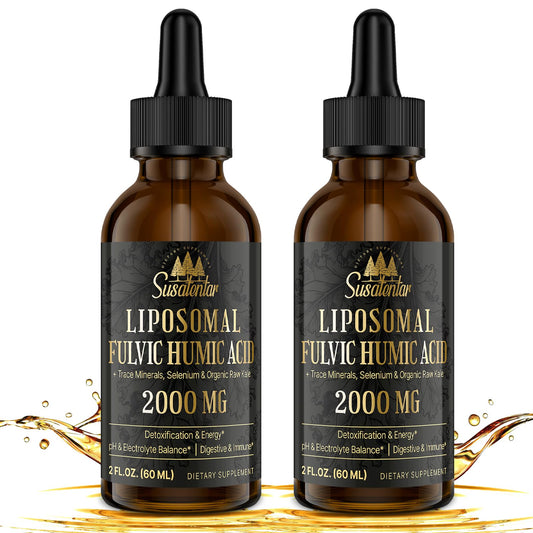 Front view of 4 oz bottle labeled 2000 mg Liposomal Fulvic & Humic Acid Complex