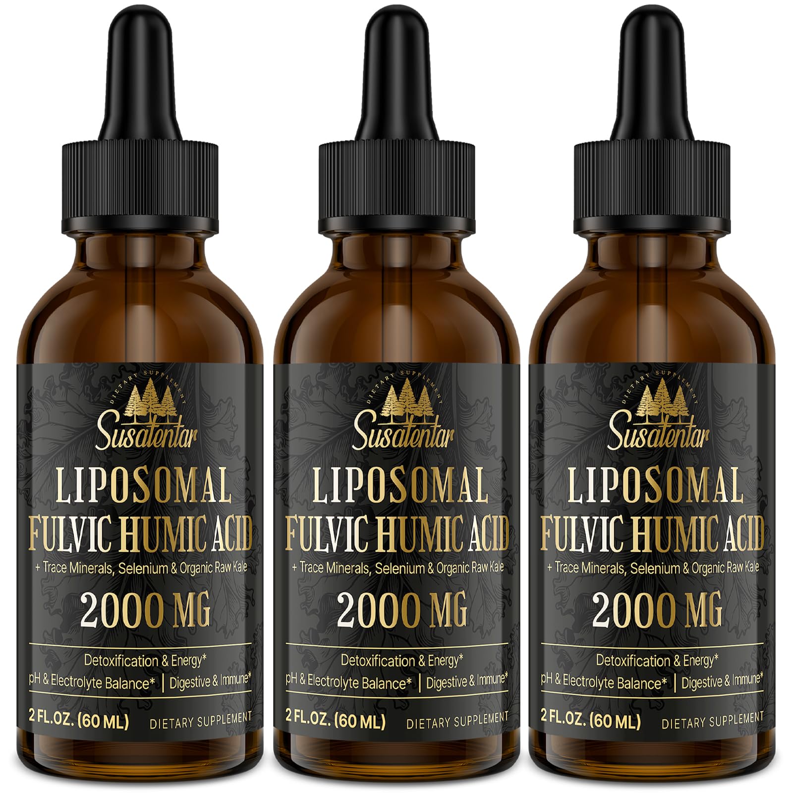 Product bottle label: 2000 mg liposomal fulvic acid with humic minerals