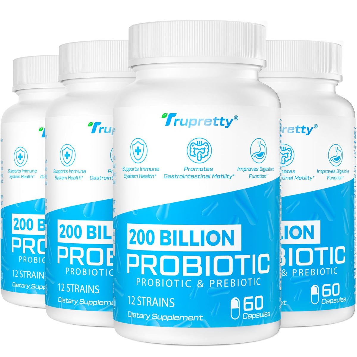 Front view of a 240-cap probiotic bottle labeled 200 Billion CFU with 12 strains