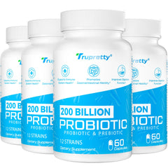 Front view of a 240-cap probiotic bottle labeled 200 Billion CFU with 12 strains