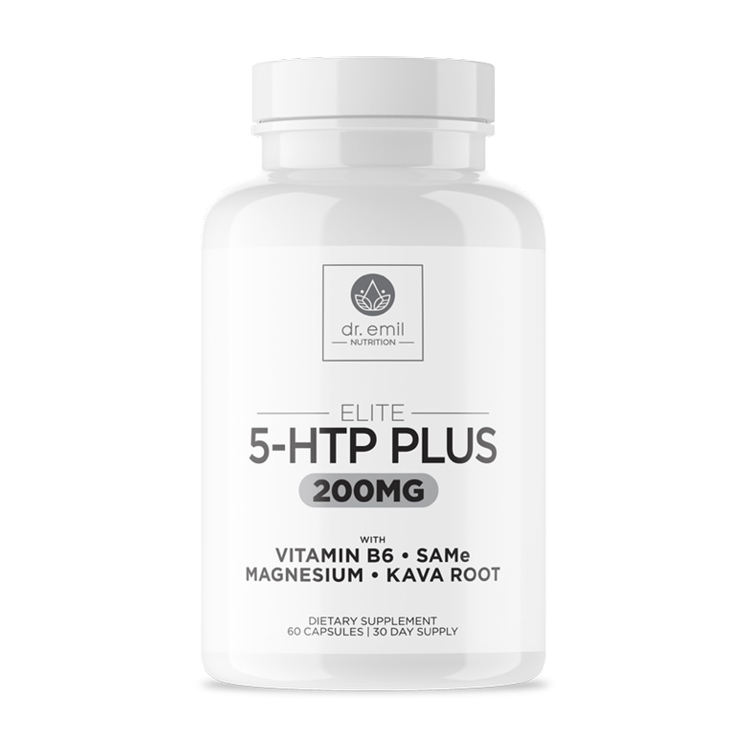 Bottle of 200 mg 5-HTP Elite with Kava Root Extract, Magnesium & SAM-e – 60 capsules