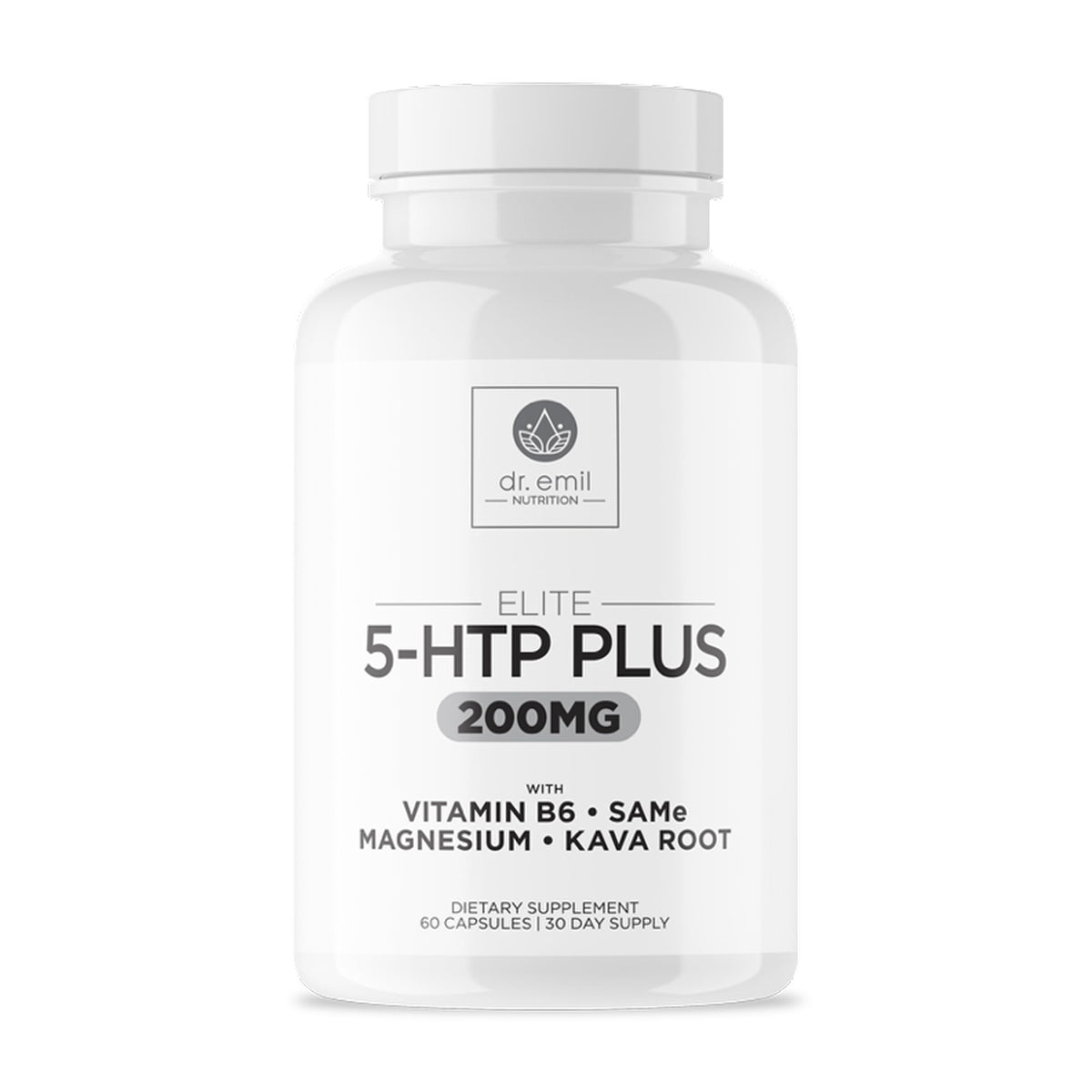 Bottle of 200 mg 5-HTP Elite with Kava Root Extract, Magnesium & SAM-e – 60 capsules
