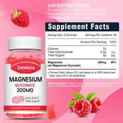 Bottle label highlighting 200 mg magnesium glycinate per gummy