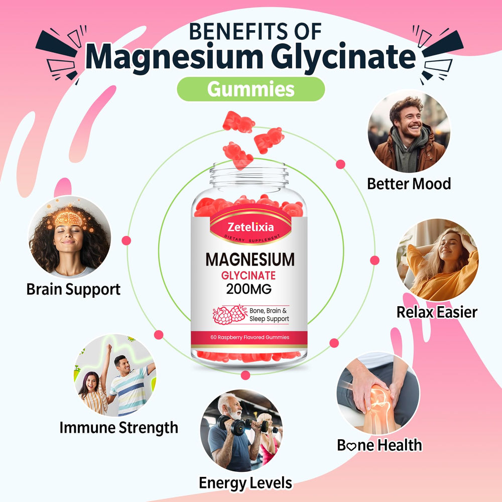 Close up of raspberry flavored magnesium glycinate gummies